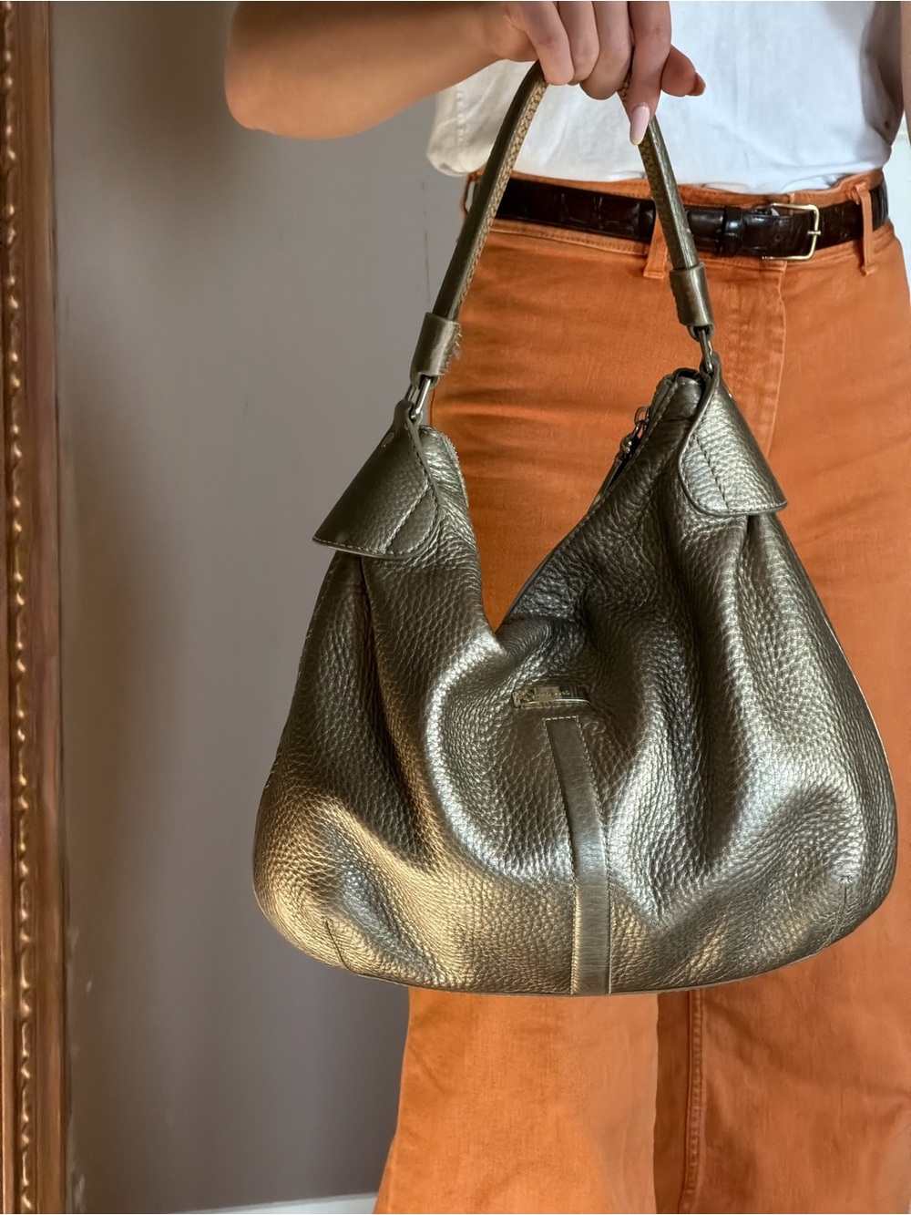 Cole Haan Vintage Village Metallic Bronze Gold Leather Hobo Shoulder Bag